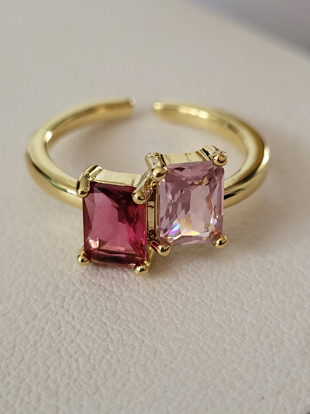 Bague carrée acier inoxydable zircon deux roses