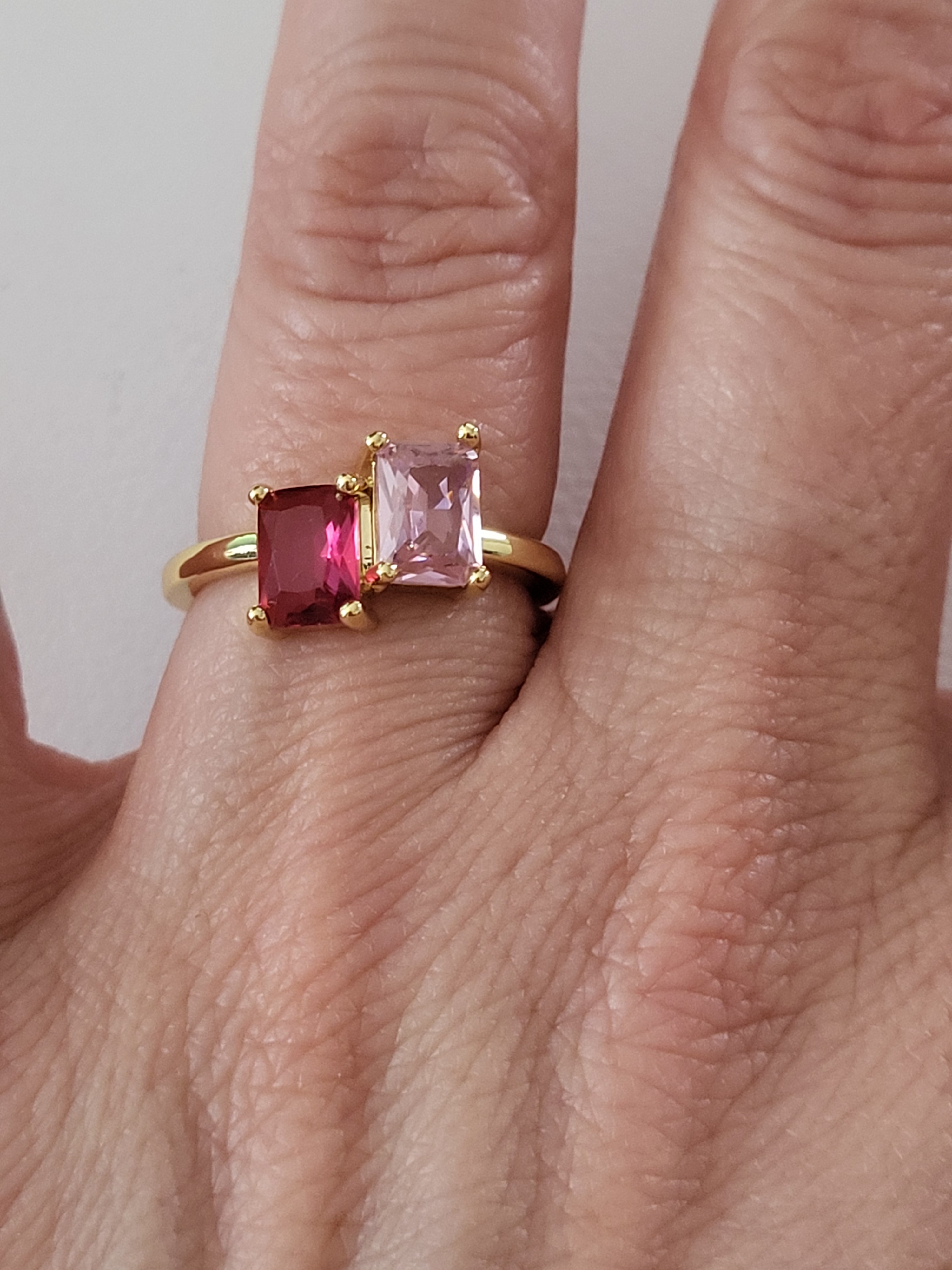 Bague carrée acier inoxydable zircon deux roses