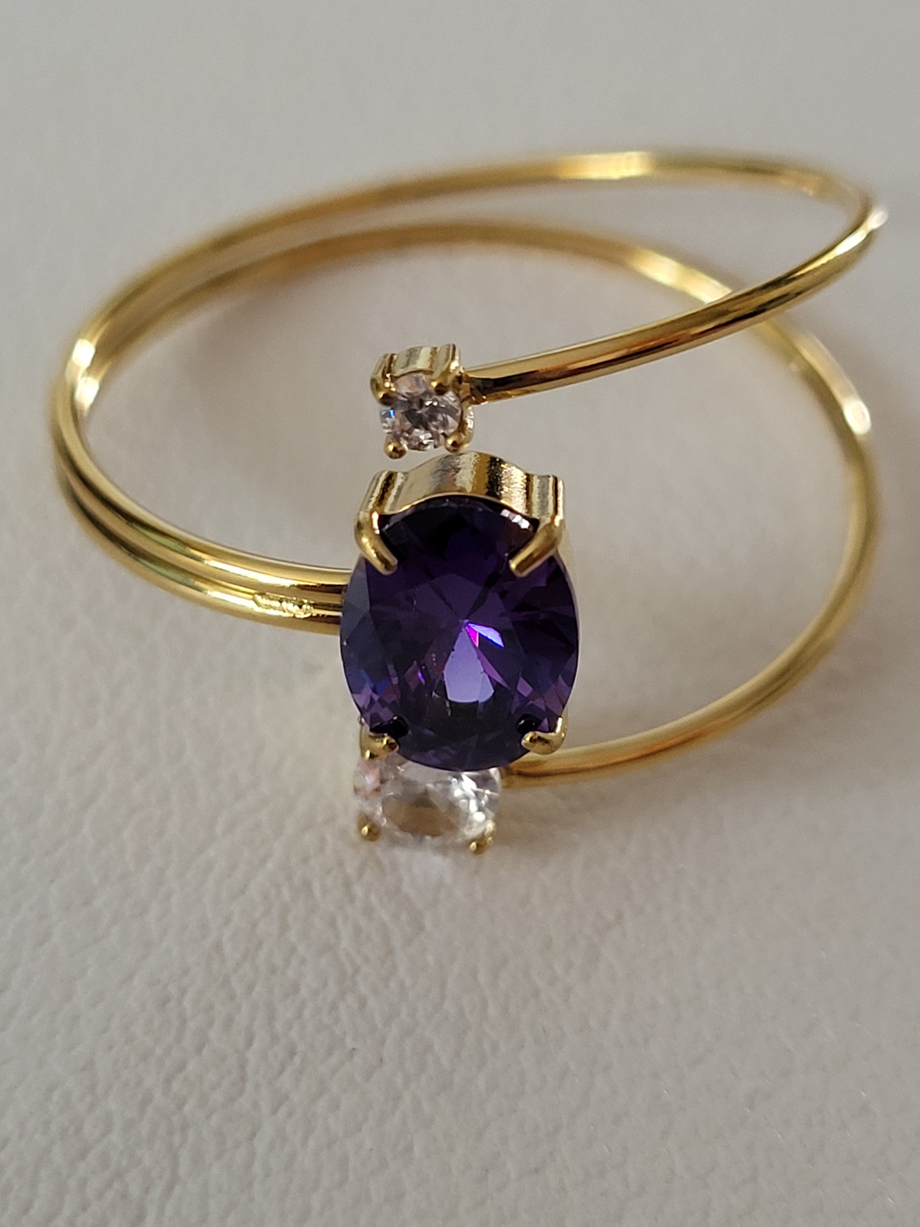Bague ajustable acier inoxydable zircon violet asymétrique