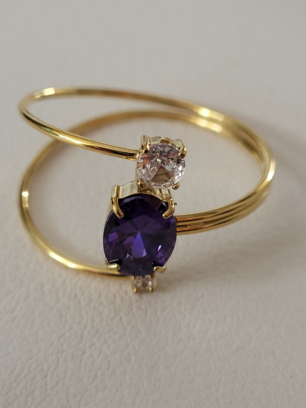 Bague ajustable acier inoxydable zircon violet asymétrique