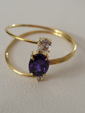 Bague ajustable acier inoxydable zircon violet asymétrique