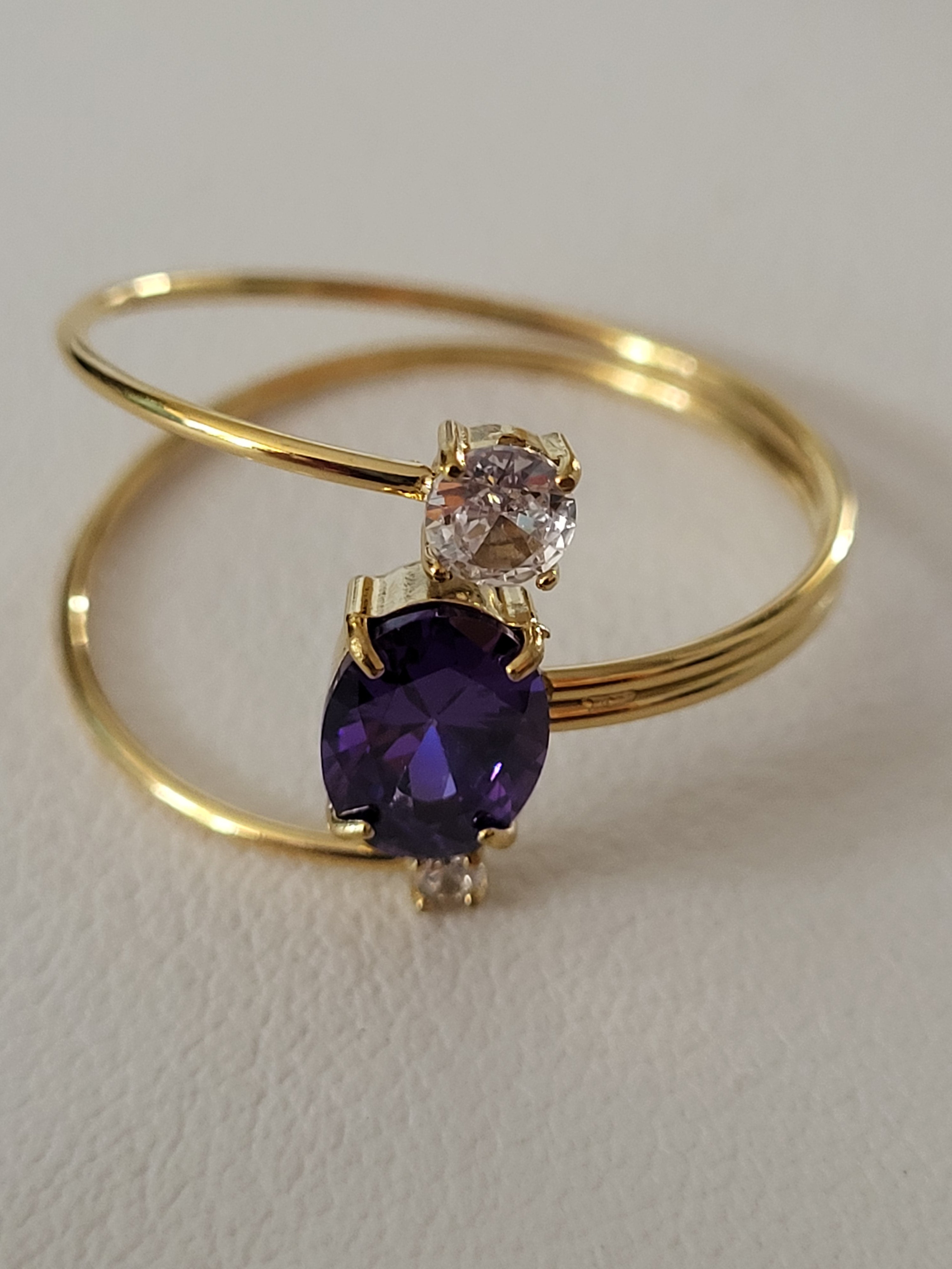 Bague ajustable acier inoxydable zircon violet asymétrique
