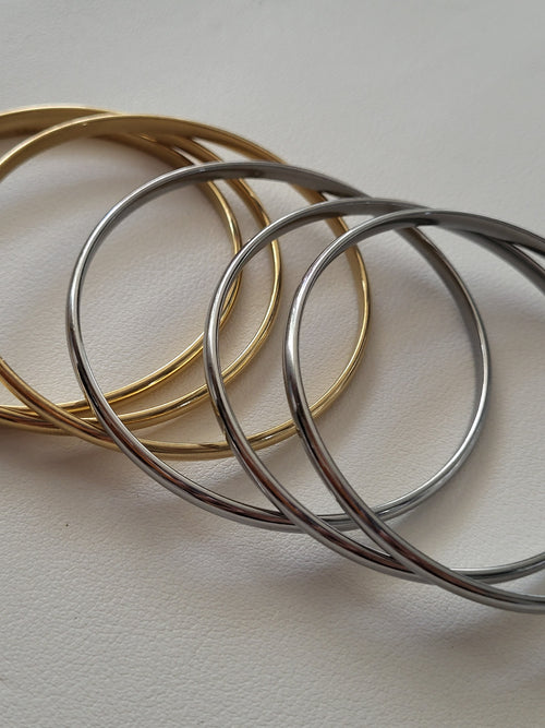 6 Bracelets joncs en acier inoxydable doré et argenté