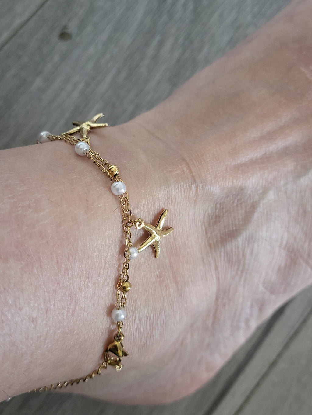 Bracelet de cheville thème océan avec étoile de mer en acier inoxydable doré