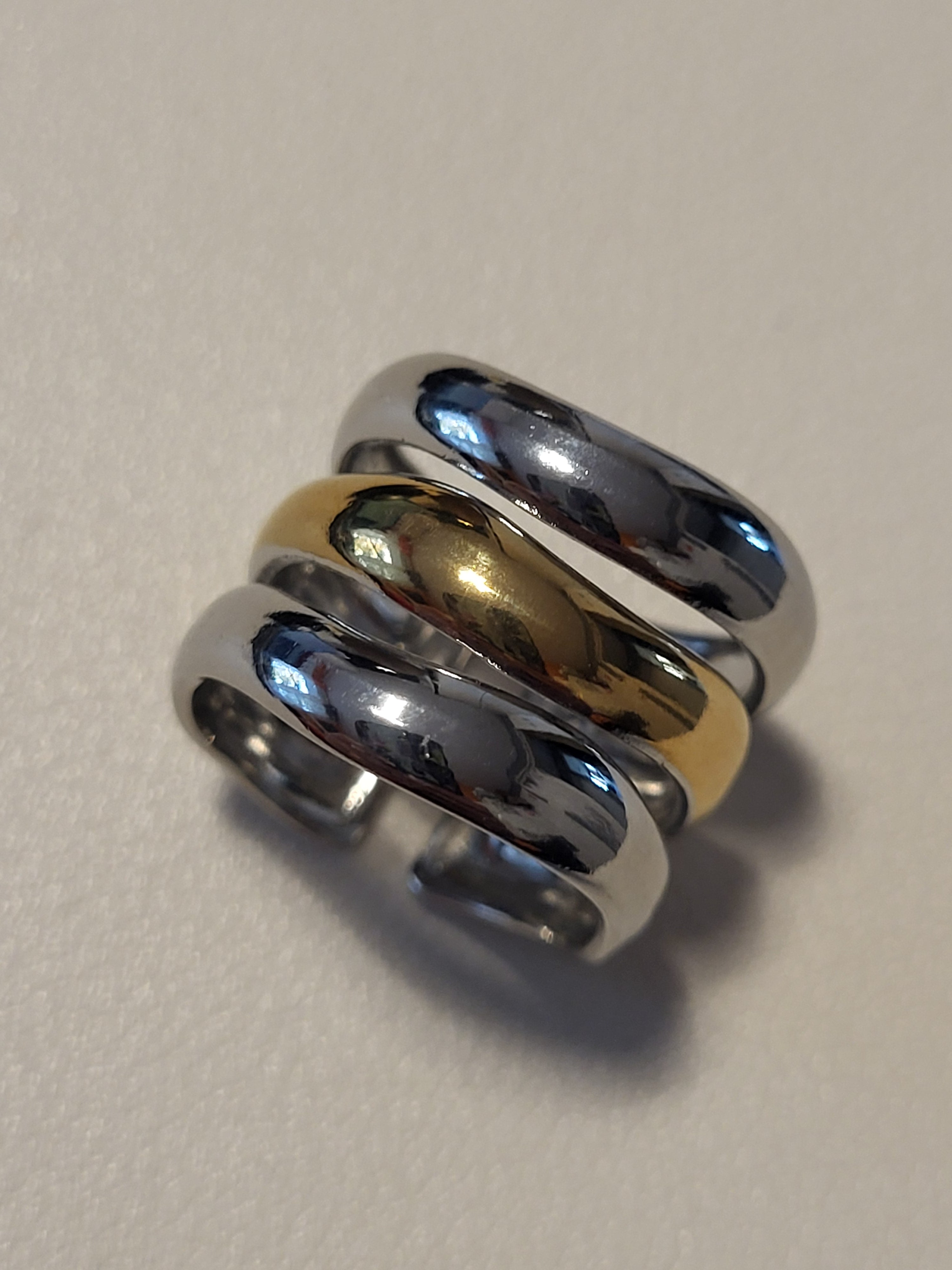 Bague ouverte triple anneaux bicolore