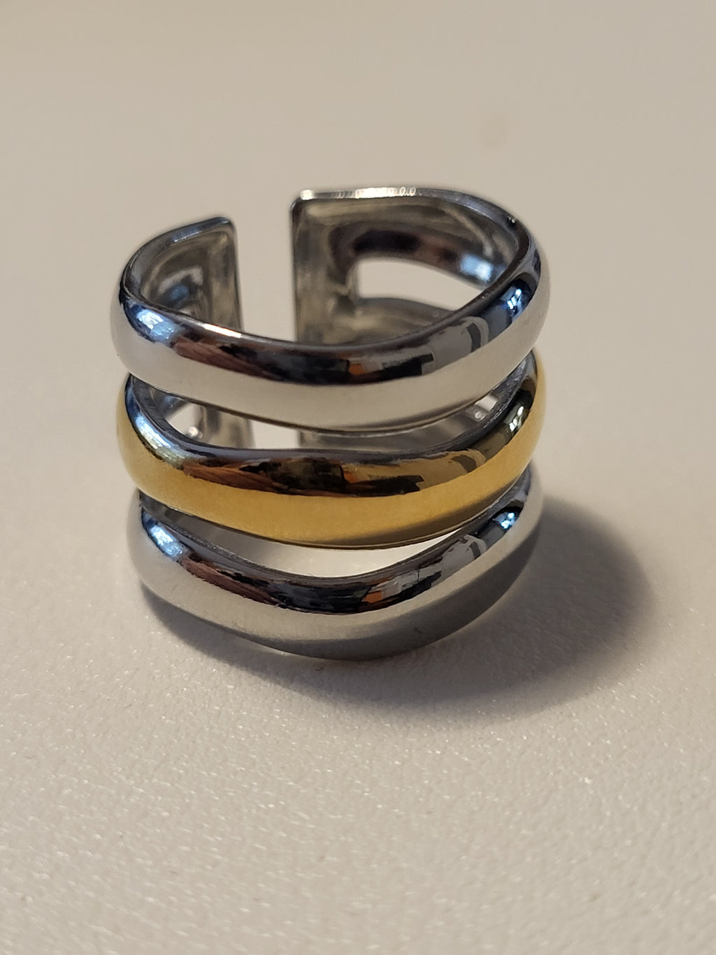 Bague ouverte triple anneaux bicolore