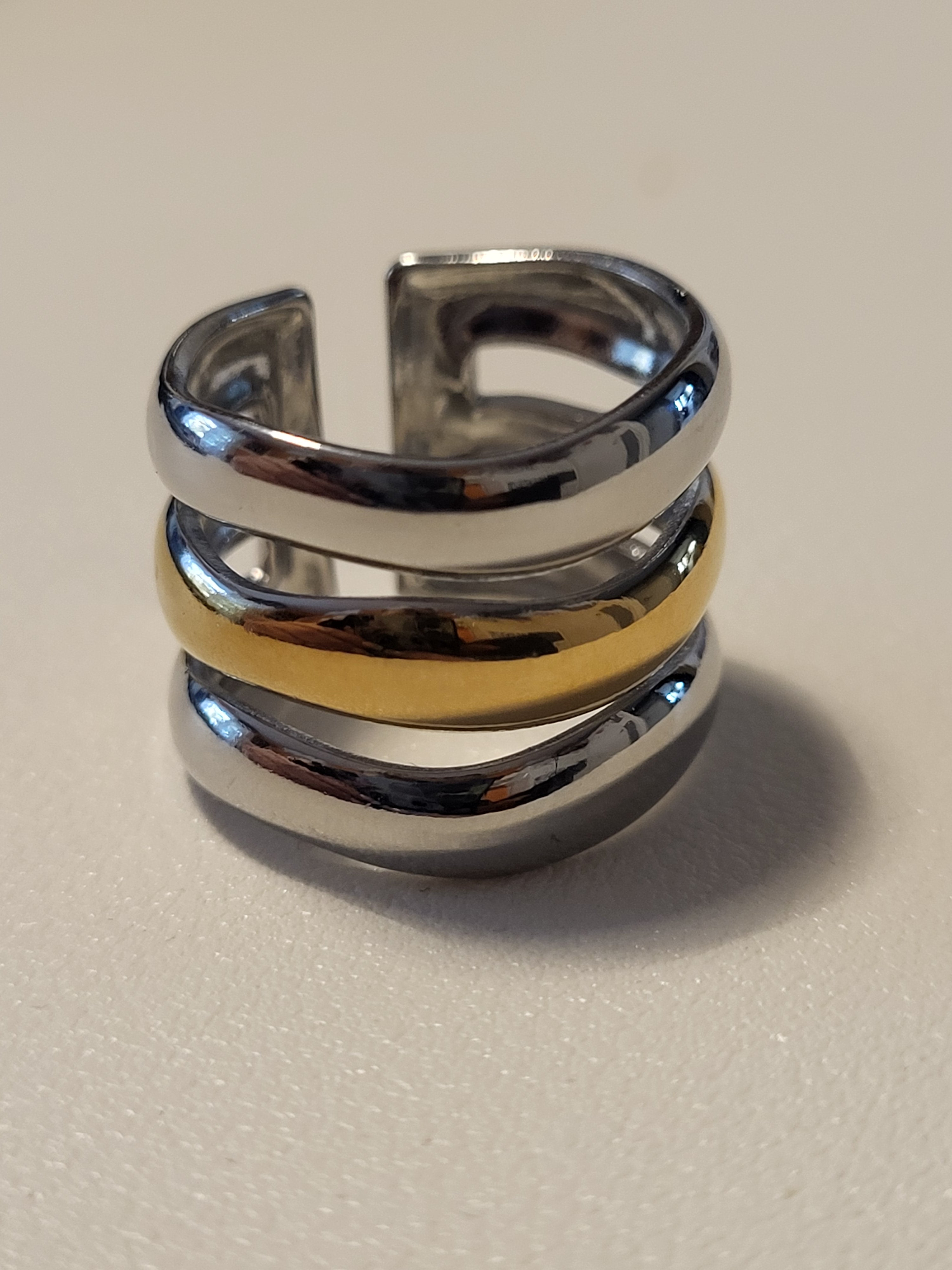 Bague ouverte triple anneaux bicolore