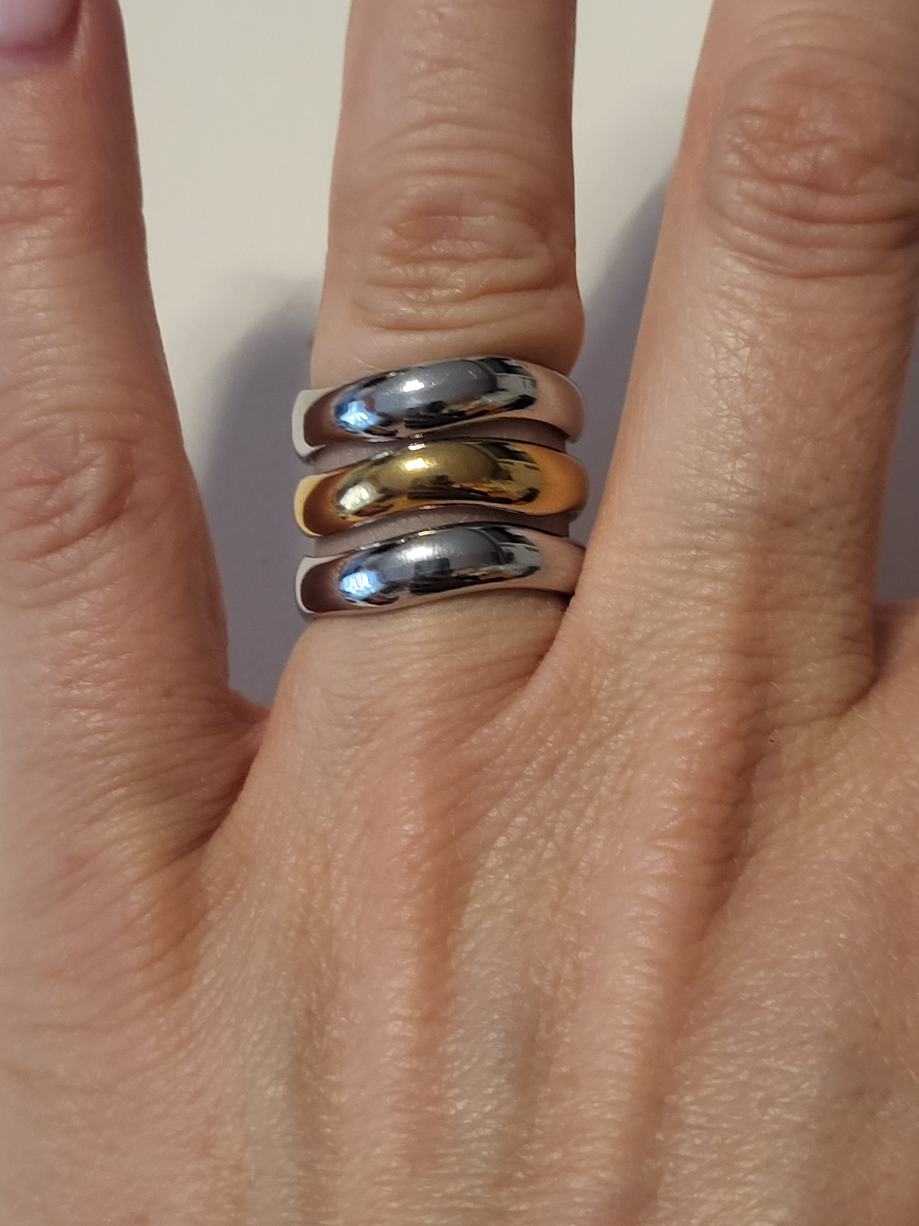 Bague ouverte triple anneaux bicolore
