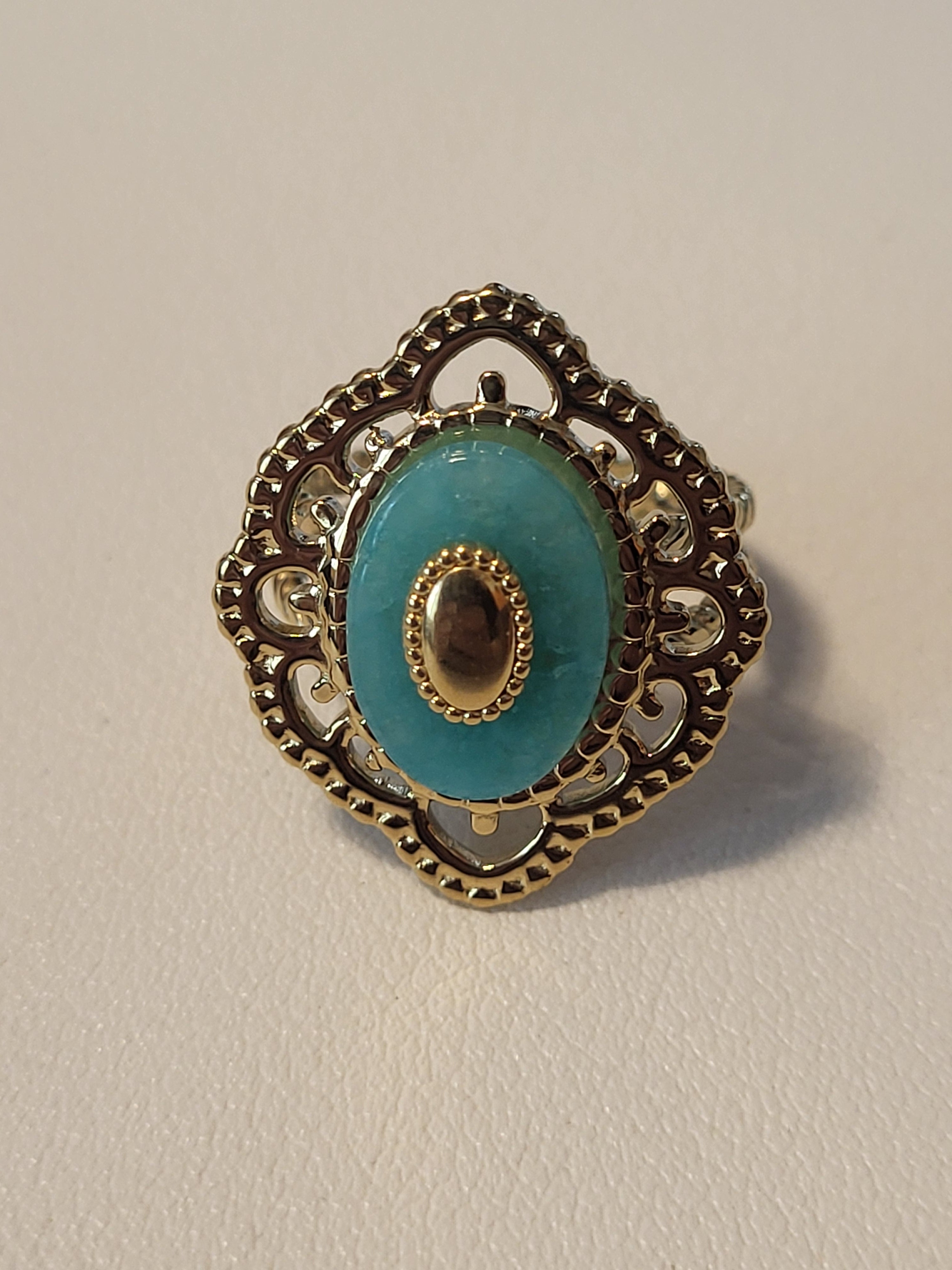 Bague dorée ajustable pierre turquoise style vintage