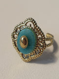 Bague dorée ajustable pierre turquoise style vintage