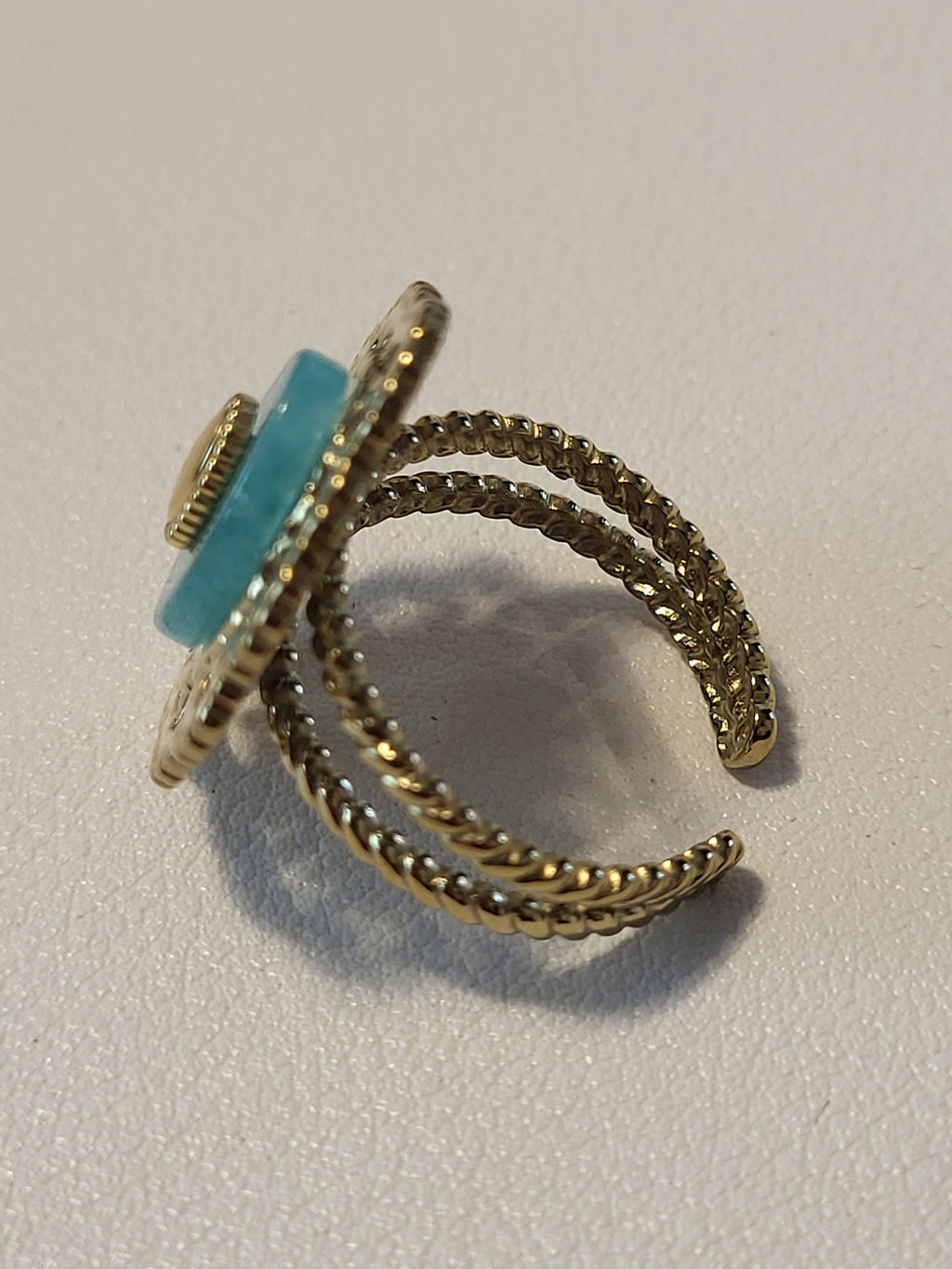 Bague dorée ajustable pierre turquoise style vintage