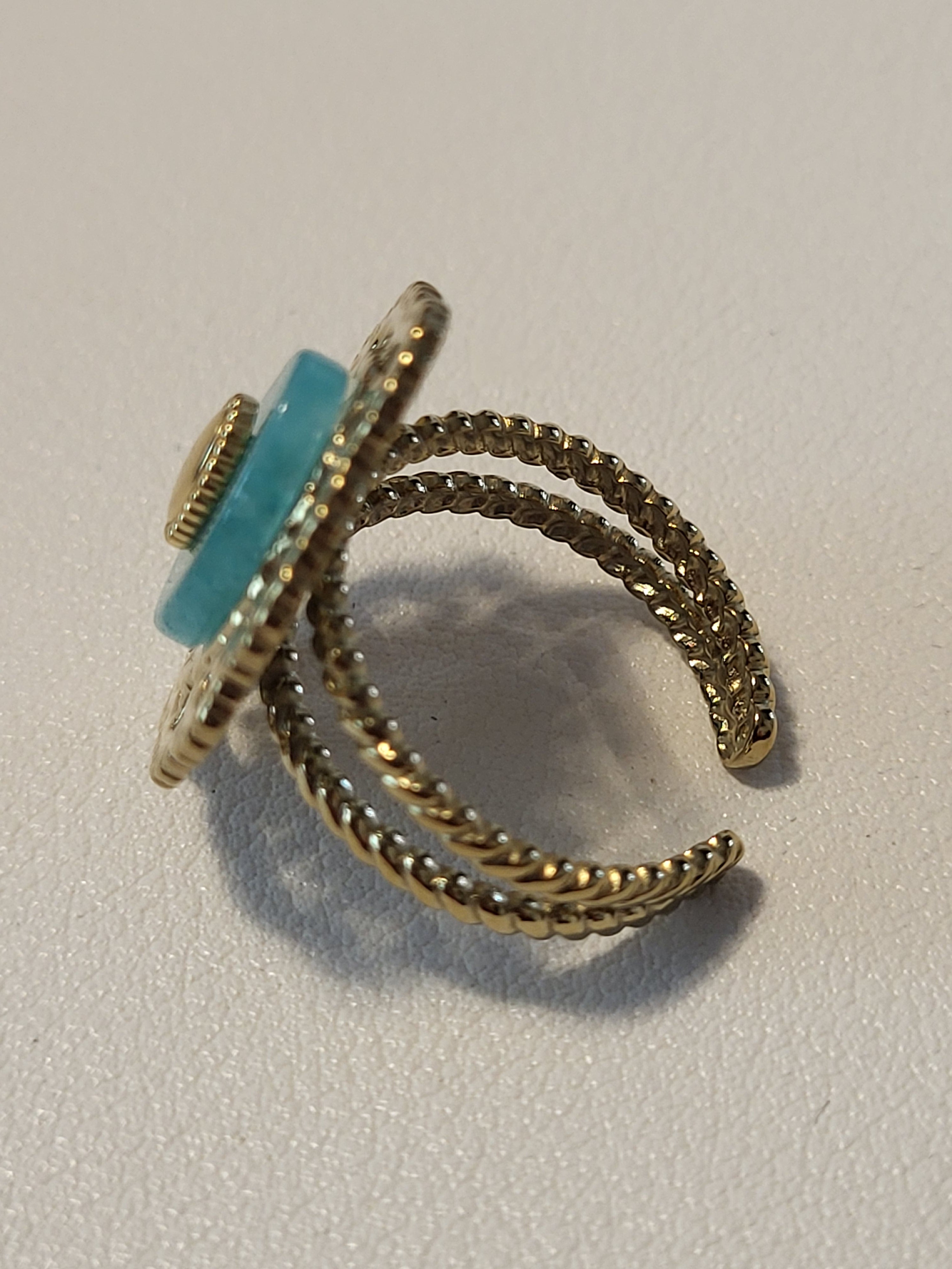 Bague dorée ajustable pierre turquoise style vintage