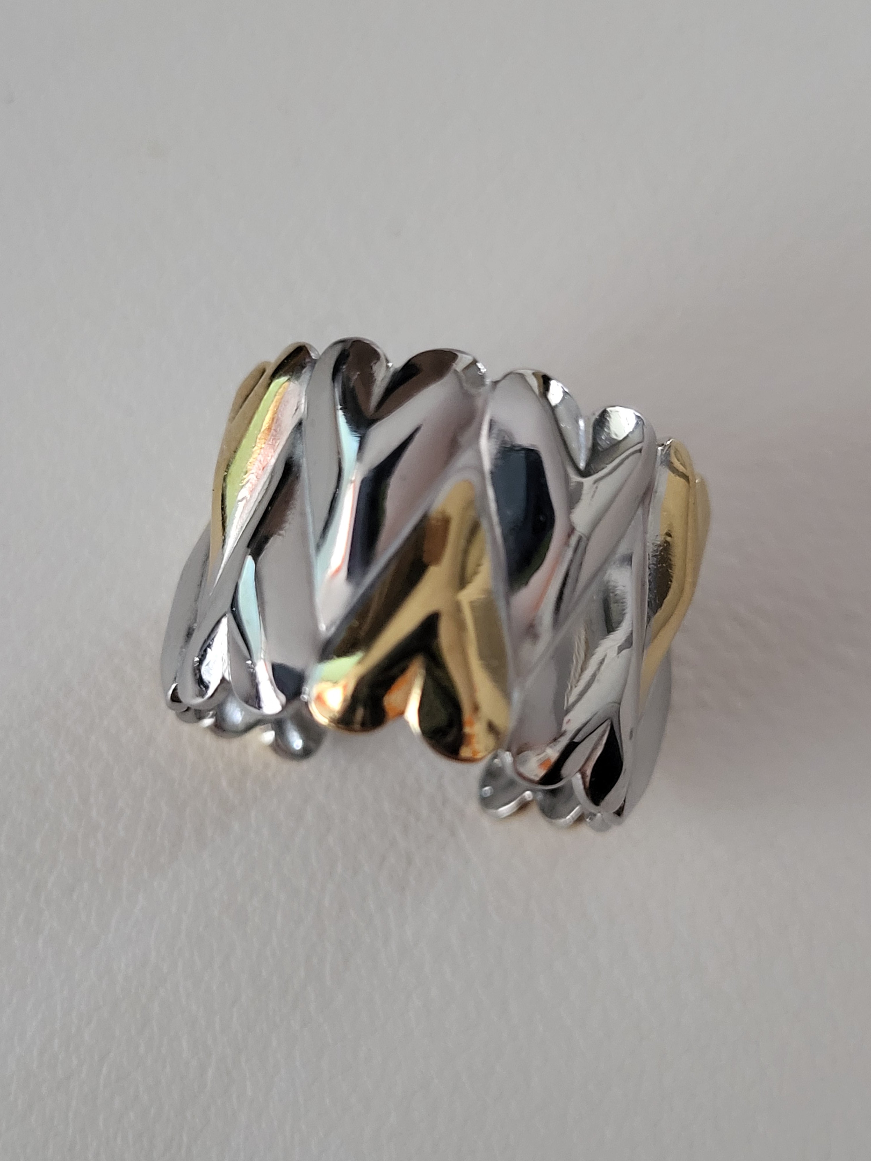 Bague large cœurs superposés doré et argenté