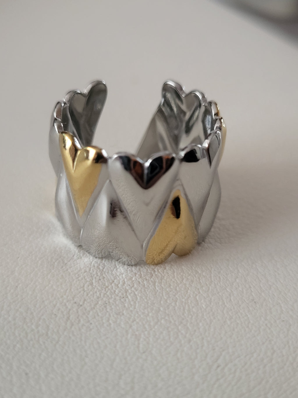 Bague large cœurs superposés doré et argenté