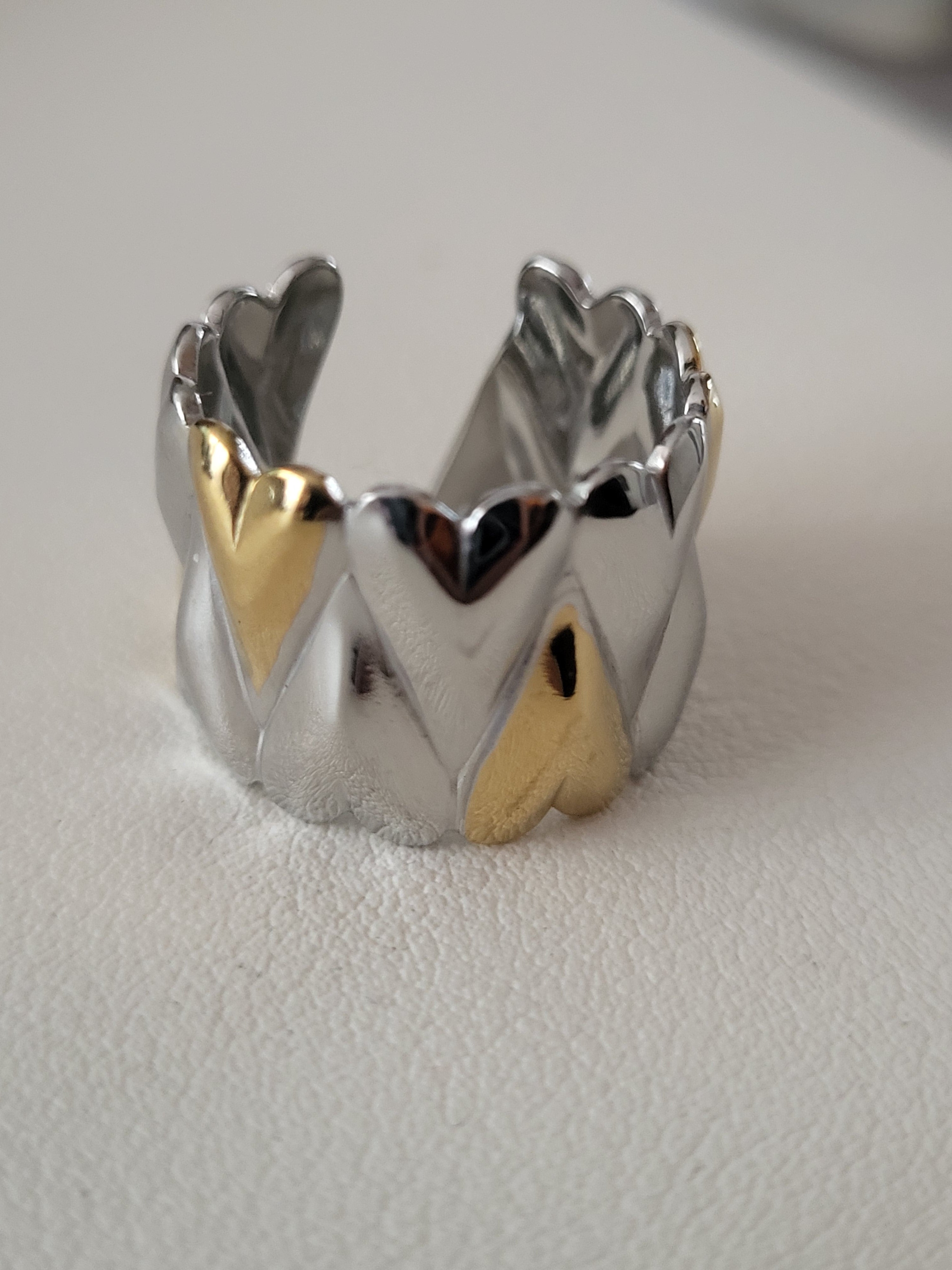 Bague large cœurs superposés doré et argenté