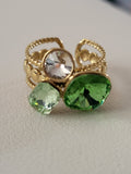 Bague ajustable ornée de strass et cristal clair vert clair