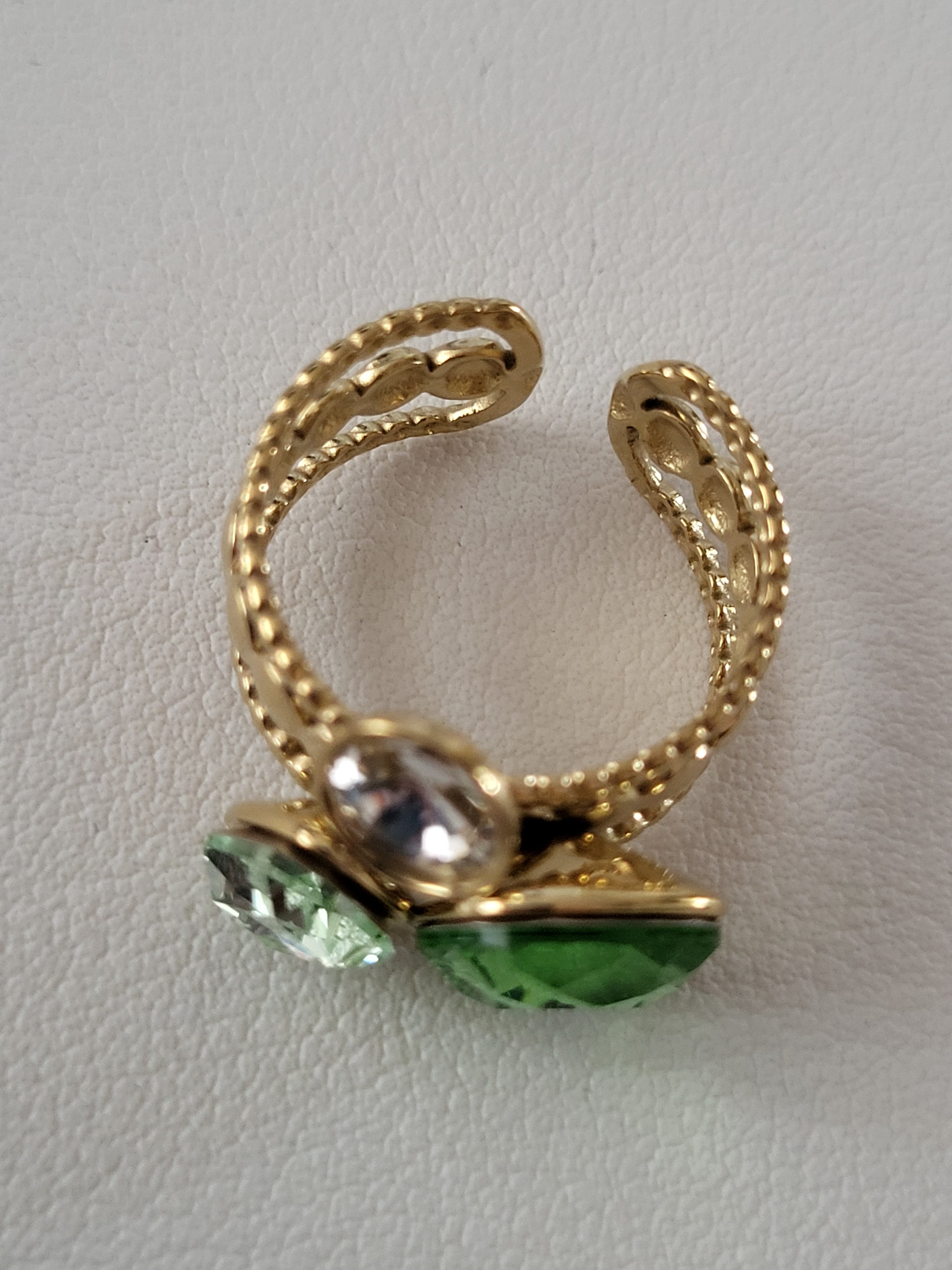 Bague ajustable ornée de strass et cristal clair vert clair