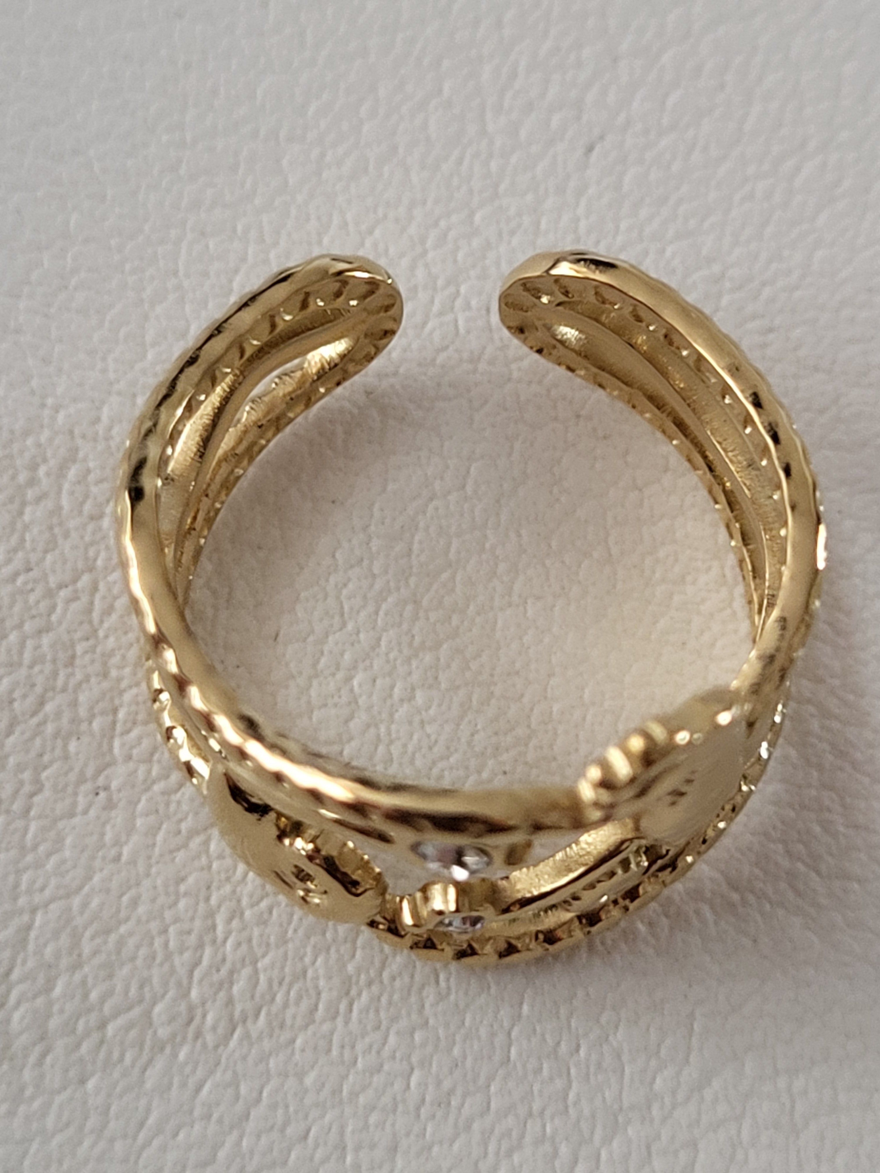 Bague ajustable hippocampe et étoiles marines doré