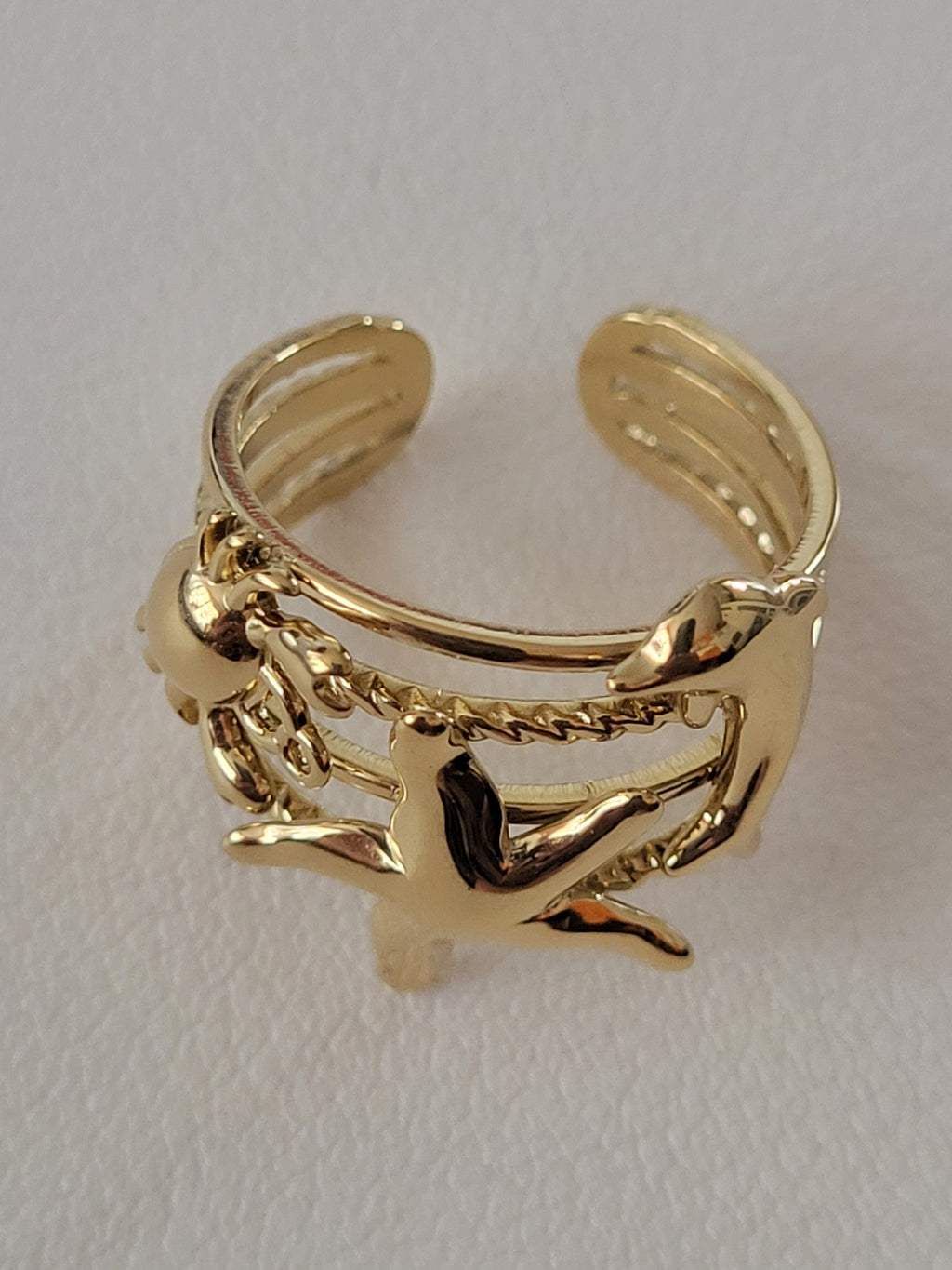 Bague ouverte étoile de mer et animaux marins doré