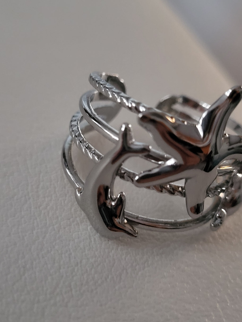 Bague ouverte étoile de mer et animaux marins argenté