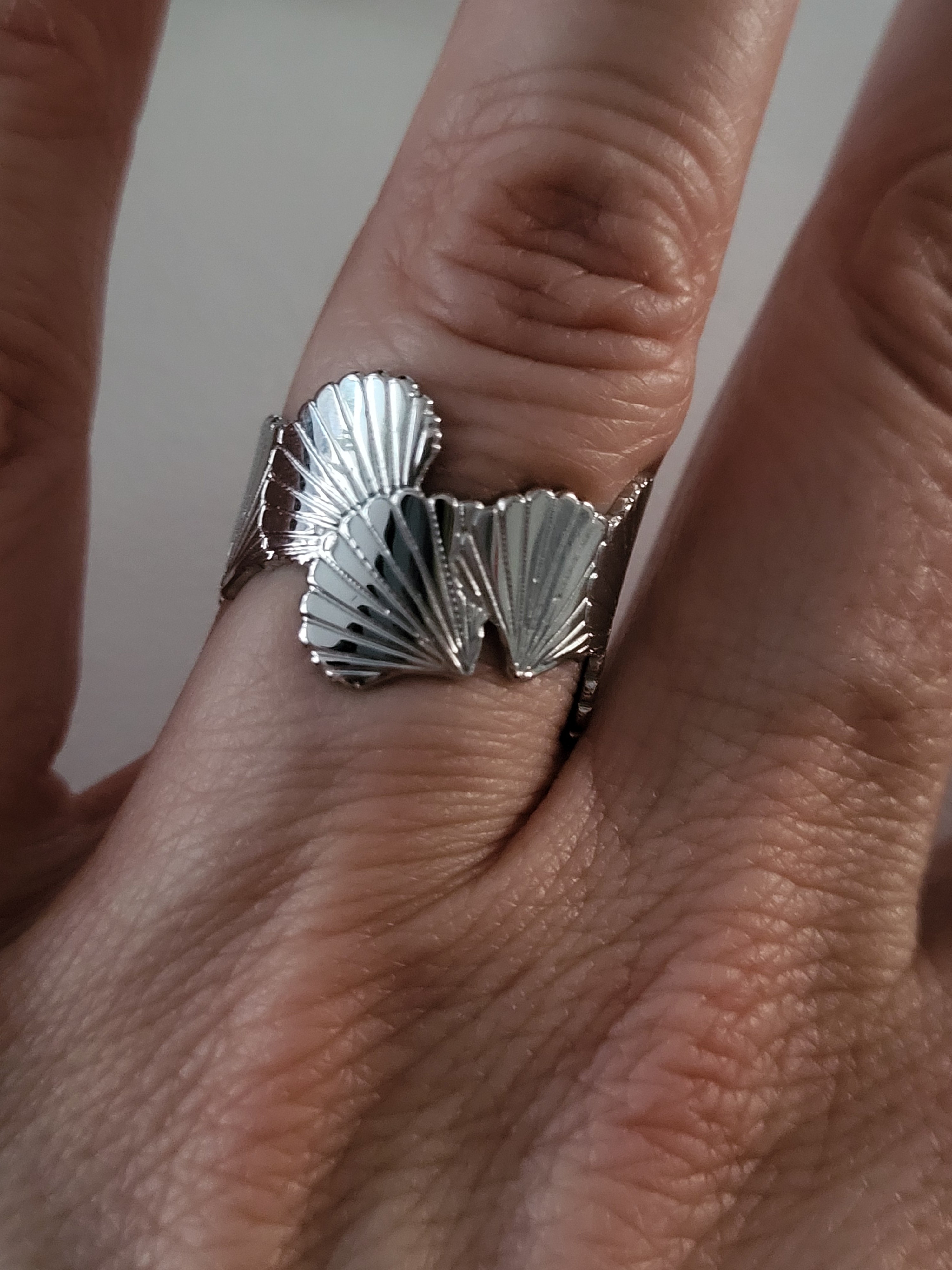 Bague ouverte feuilles Ginkgo entrelacées argenté