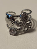 Bague ajustable poulpe strassé et coquillage argenté
