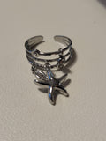 Bague ouverte triple anneau avec étoile marine et strass argenté