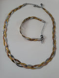 Parure bijou acier inoxydable argenté et doré bracelet et collier