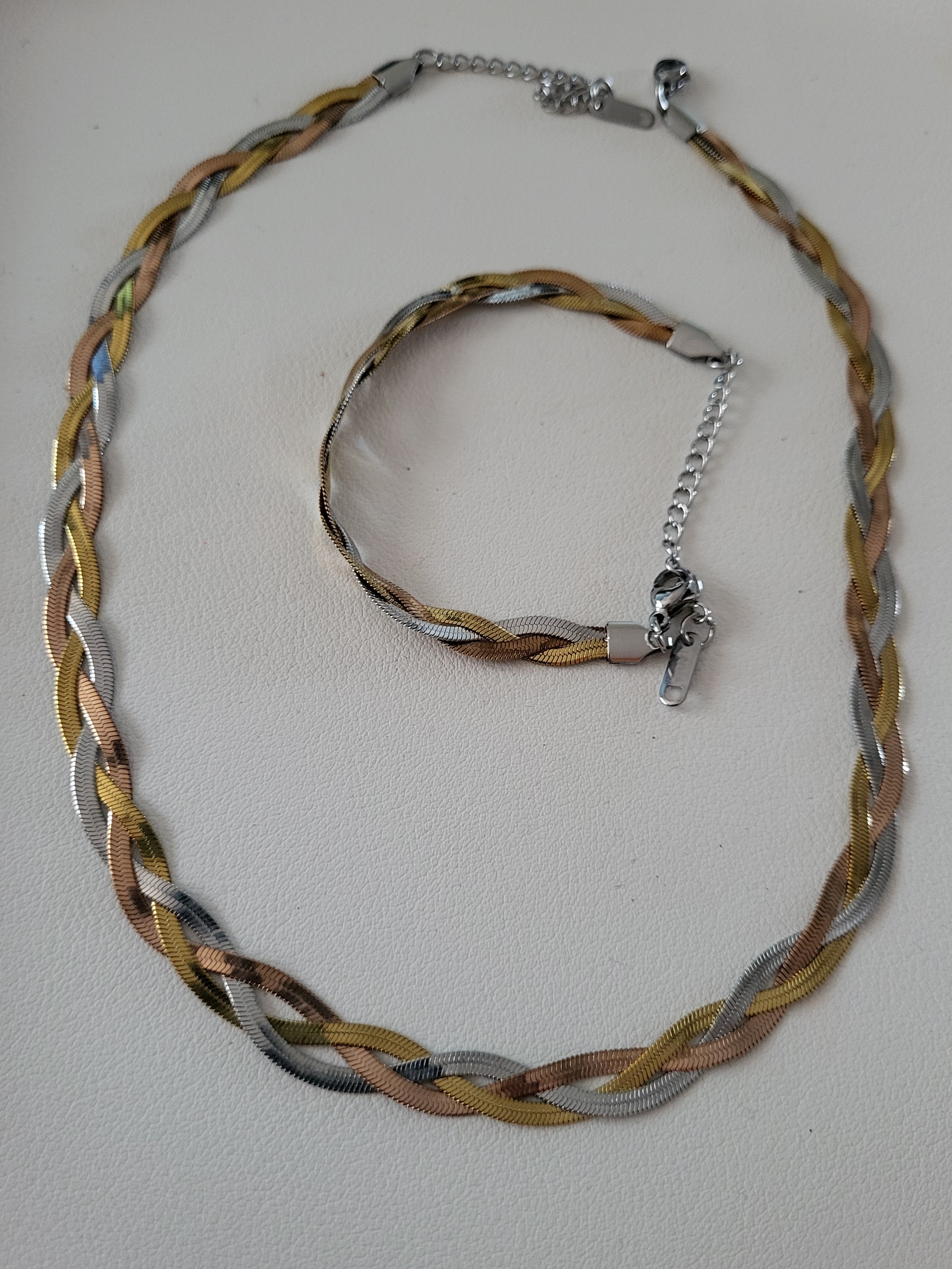 Parure bijou acier inoxydable argenté et doré bracelet et collier