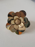 Bague ajustable acier inoxydable dorée en forme de fleur lisse