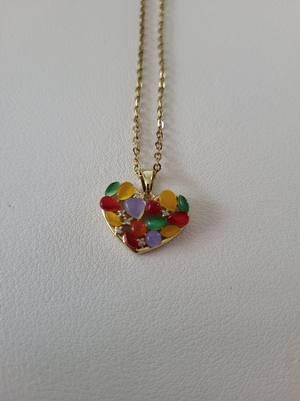 Collier pendentif acier inoxydable motif géométrique cœur multicolore