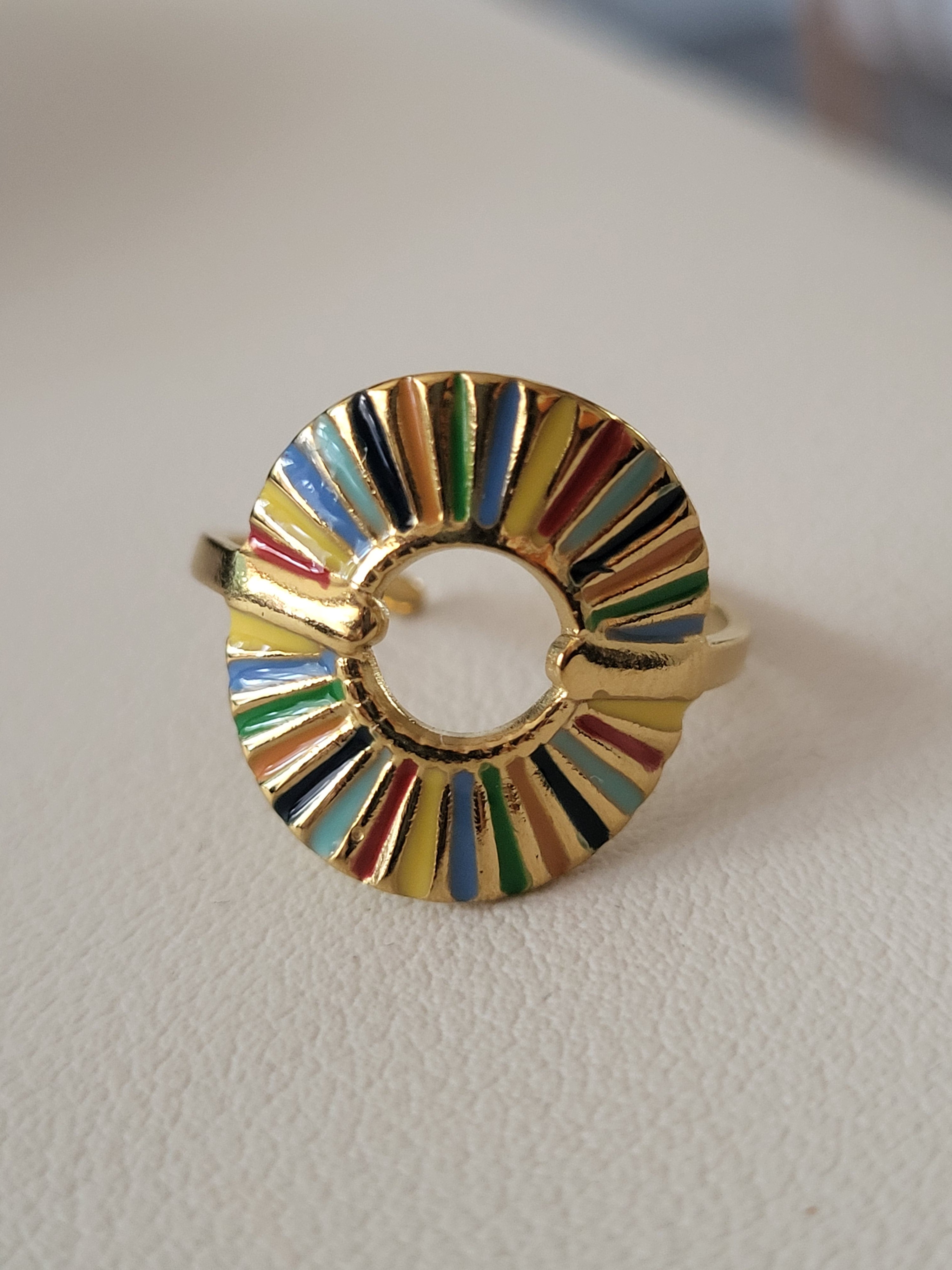 Bague ajustable acier inoxydable soleil multicolore