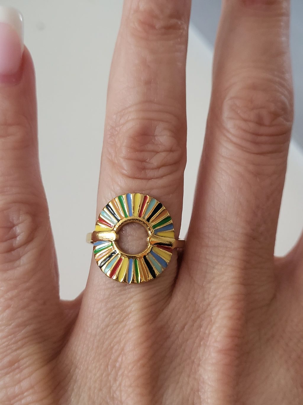 Bague ajustable acier inoxydable soleil multicolore