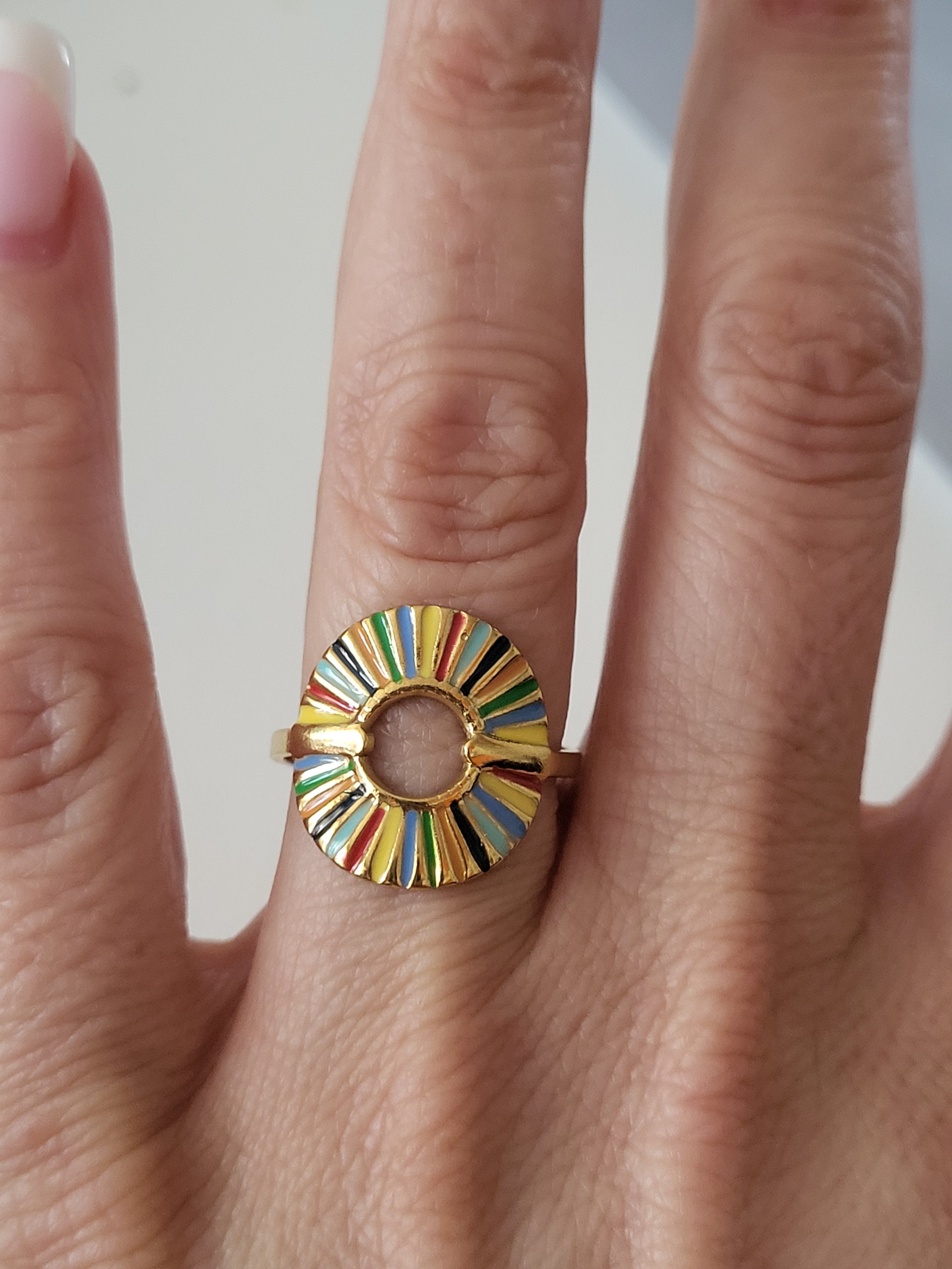 Bague ajustable acier inoxydable soleil multicolore