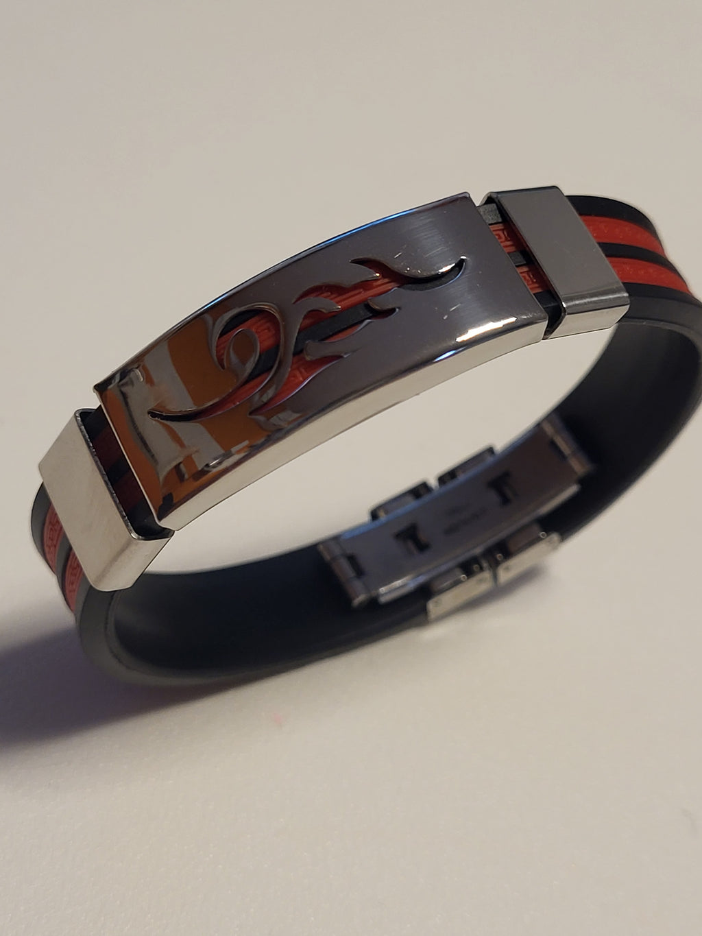Bracelet Homme rouge et noir Flamme polyuréthane