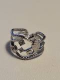 Bague ajustable hippocampe et étoiles marines argenté
