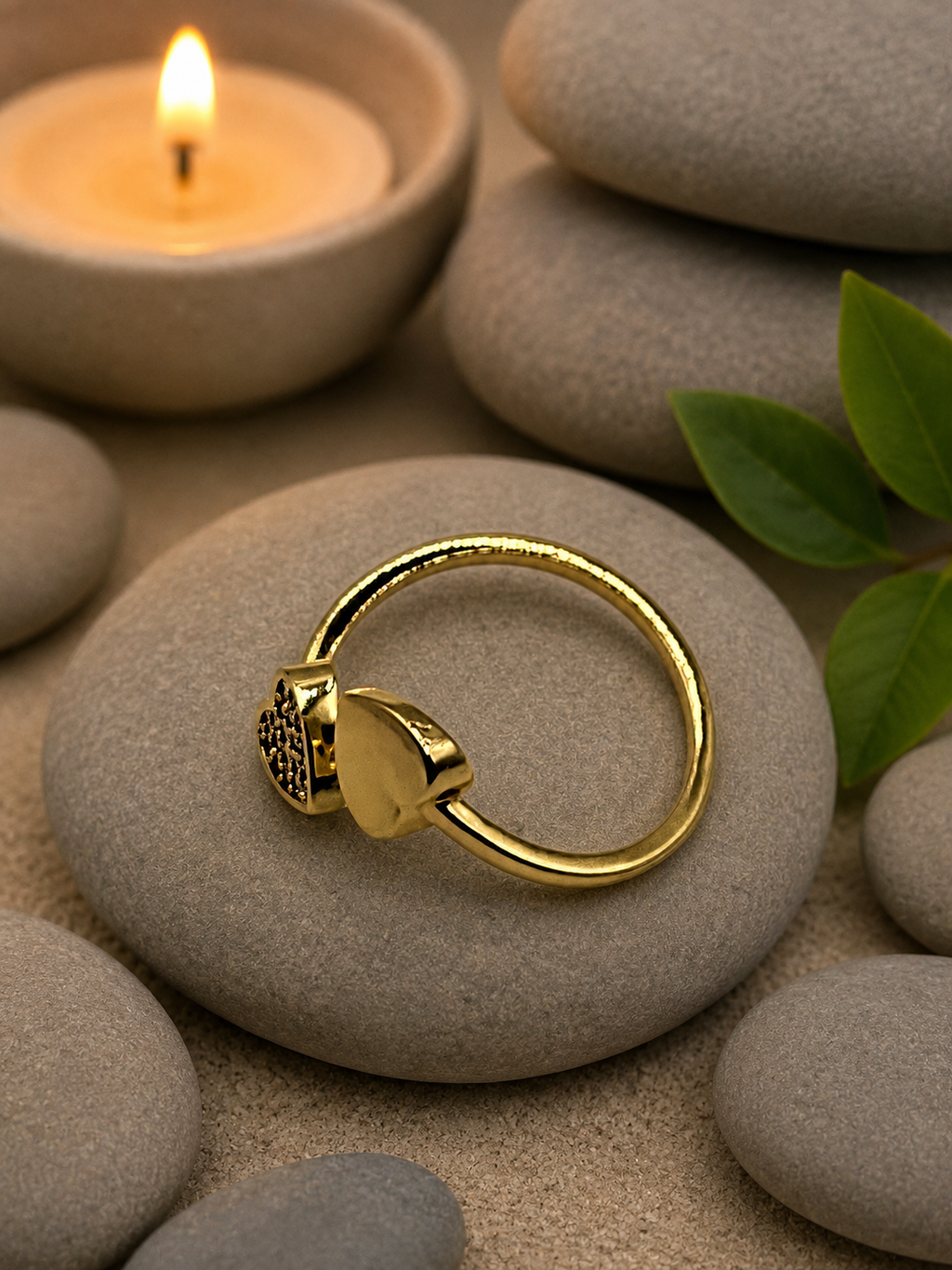 Bague ouverte double cœur lisse en acier inoxydable