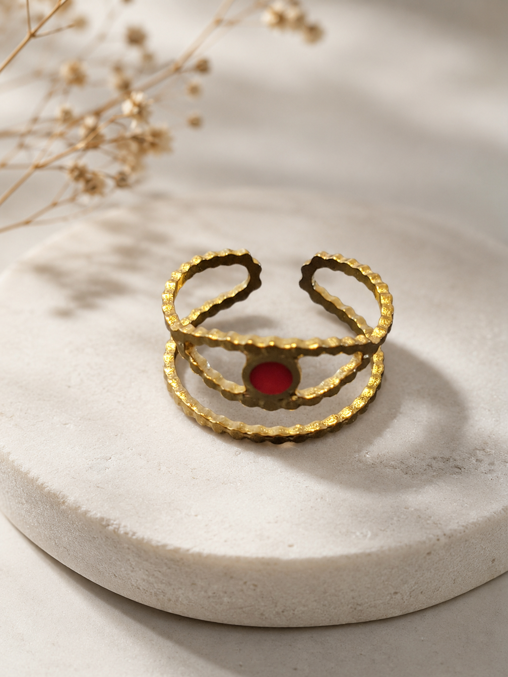 Anello regolabile in acciaio inossidabile occhio rosa