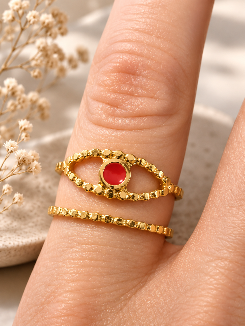 Anello regolabile in acciaio inossidabile occhio rosa