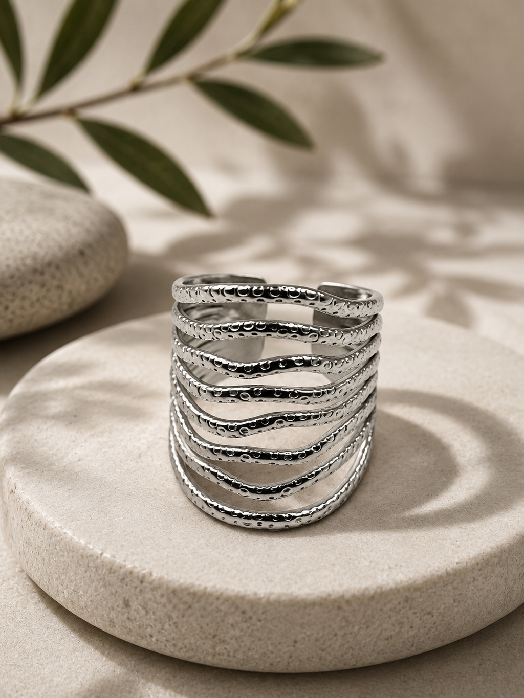Bague réglable acier inoxydable argenté large