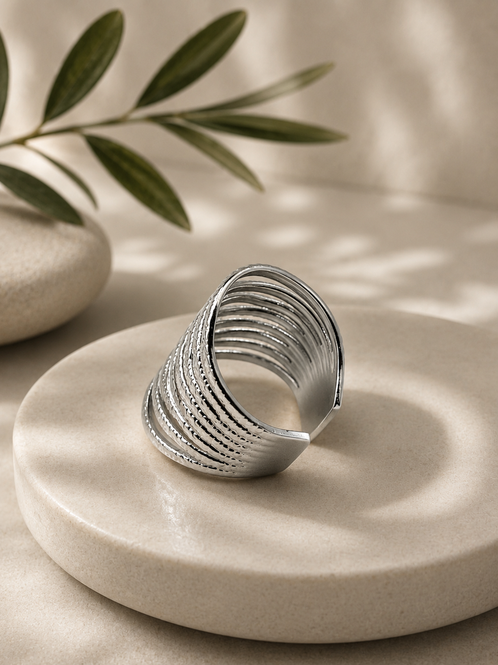 Bague réglable acier inoxydable argenté large