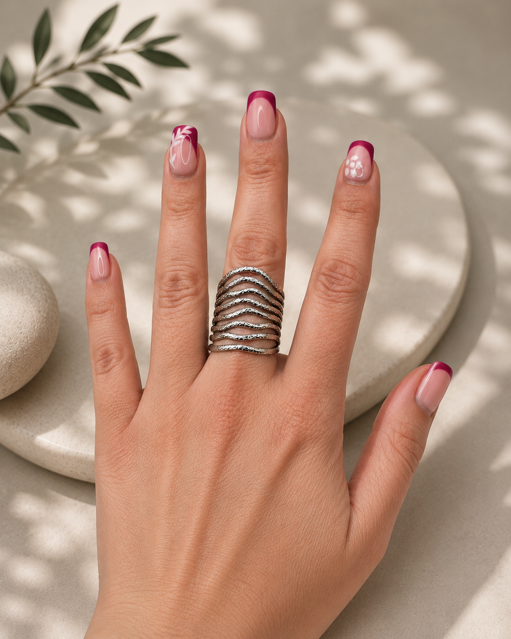 Bague réglable acier inoxydable argenté large
