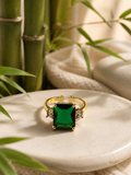 Bague en acier inoxydable doré ajustable pierre carrée zircon vert