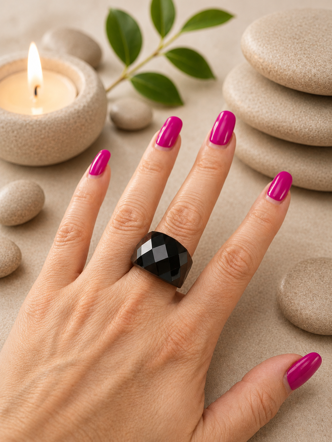 Bague en acier inoxydable argentée avec cristal noir – Taille 57 | Bagatelle