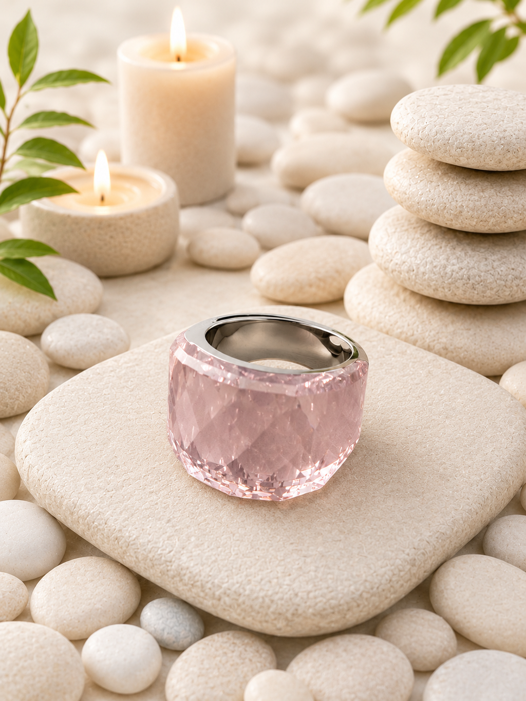 Bague en acier inoxydable argentée avec cristal rose – Taille 57 | Bagatelle
