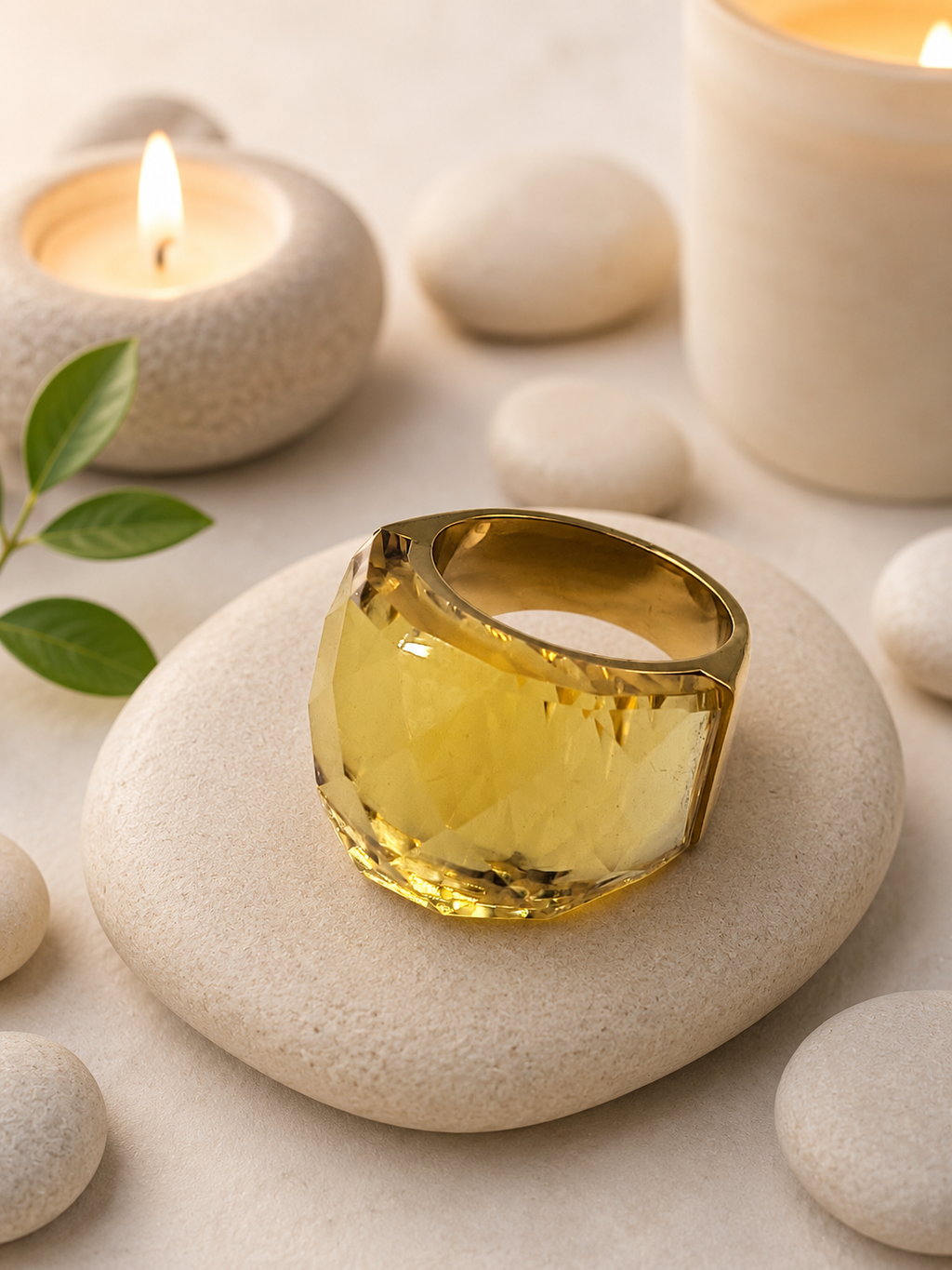 Bague acier inoxydable doré avec pierre Cristal Jaune Taille 8