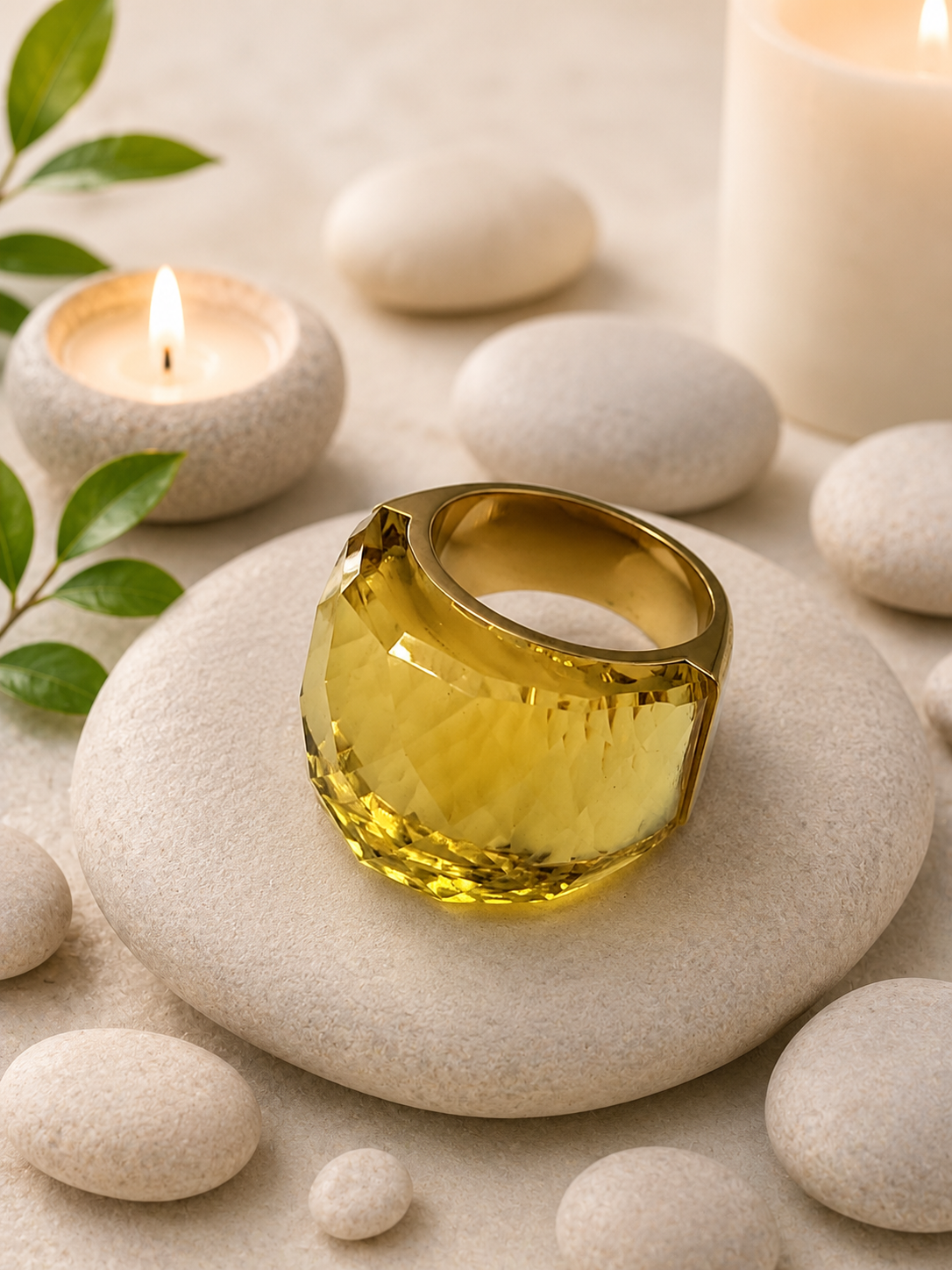 Bague acier inoxydable doré avec pierre Cristal Jaune Taille 8