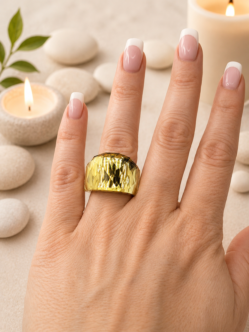 Bague acier inoxydable doré avec pierre Cristal Jaune Taille 8