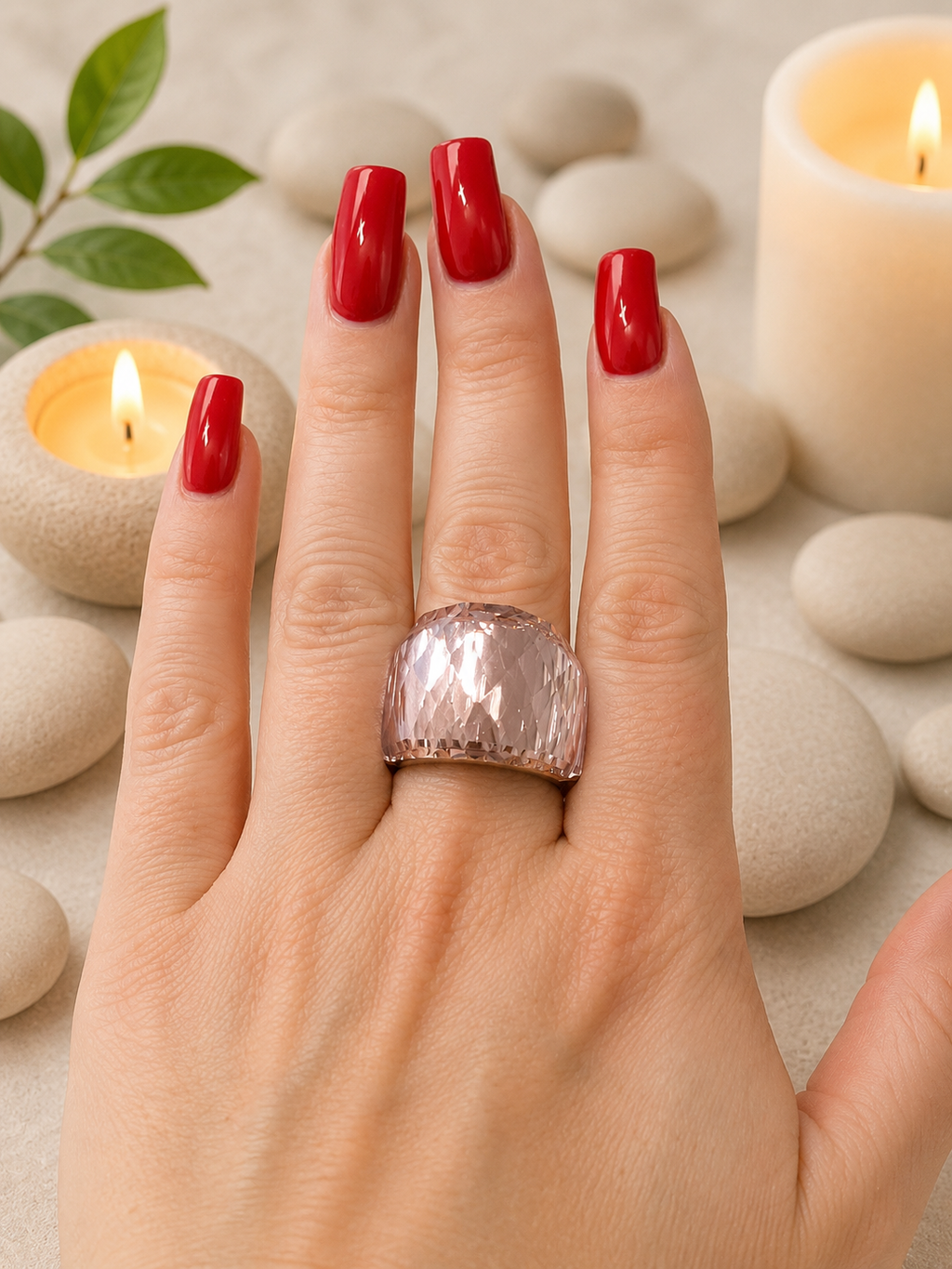 Bague acier inoxydable doré avec pierre Cristal Rose Taille 8