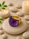 Bague acier inoxydable doré avec pierre Cristal Violet Taille 9